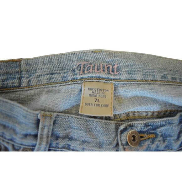 Vintage y2k Taunt Womens Distressed Light Blue Denim Jeans Pink Accents Size 7L - Picture 6 of 14